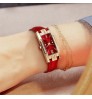 Luxury Watches Women Square Rose Gold Wrist Watches Green Leather Fashion Watches Female Ladies Quartz Clock Gifts montre femme