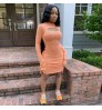 LL062446K 2020 New arrivals casual summer longuette club dress party pleated solid tight fitting clothes women dresses