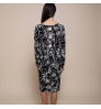 High quality made in Italy fancy longuette sheath dress with boat neckline and buttons on the back, for the day