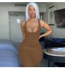 Sexy U-neck sleeveless slim solid colors long dress maxi casual dress
