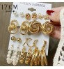 Vintage Geometric Gold Metal Earrings Set Punk Pearl Dangle Drop Earring Jewelry For Women