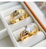 Waterproof and Tarnish Free Couple Ring Jewelry 18K Real Gold Plated Stainless Steel Zircon Diamond Engagement Wedding Ring