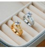 Waterproof and Tarnish Free Couple Ring Jewelry 18K Real Gold Plated Stainless Steel Zircon Diamond Engagement Wedding Ring