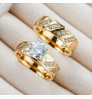 Waterproof and Tarnish Free Couple Ring Jewelry 18K Real Gold Plated Stainless Steel Zircon Diamond Engagement Wedding Ring