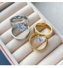 Waterproof and Tarnish Free Couple Ring Jewelry 18K Real Gold Plated Stainless Steel Zircon Diamond Engagement Wedding Ring
